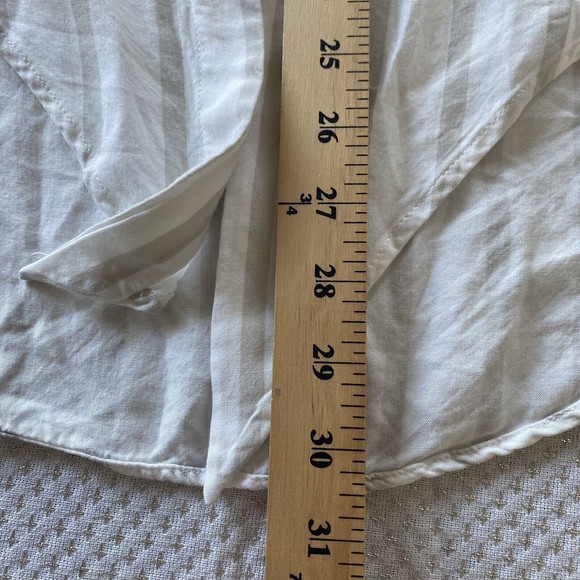 Maeve Sandbridge Anthropologie Button Down Blouse Tie Front White Tan XS - Picture 10 of 11